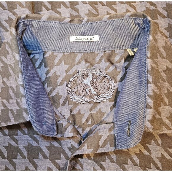 BUGATCHI dress shirt Mens L chest 44 geometric blue black shaped fit flip cuff - Picture 4 of 16